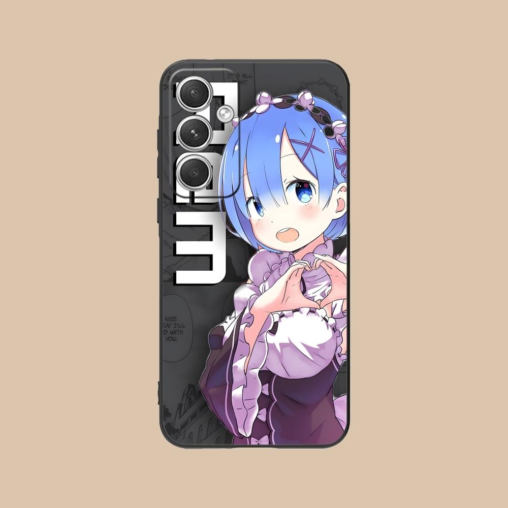 Re Zero Rem Girl Mobile Cell Phone Case for Samsung Galaxy S24 S23 S22 S21 S20 S10 S9 Plus FE Ultra Lite Black Phone Cover Shell