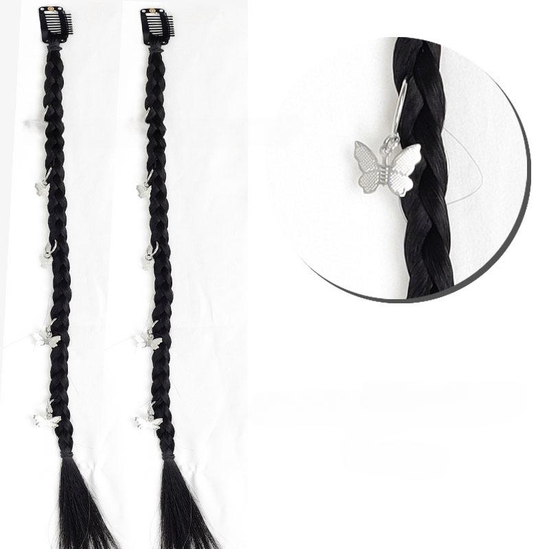 2 stücke Synthetische Perücke Zöpfe mit Clip Haar Zopf Haarverlängerungen Zubehör Ringe Dreadlocks Hip-Hop Haar Seil Lametta