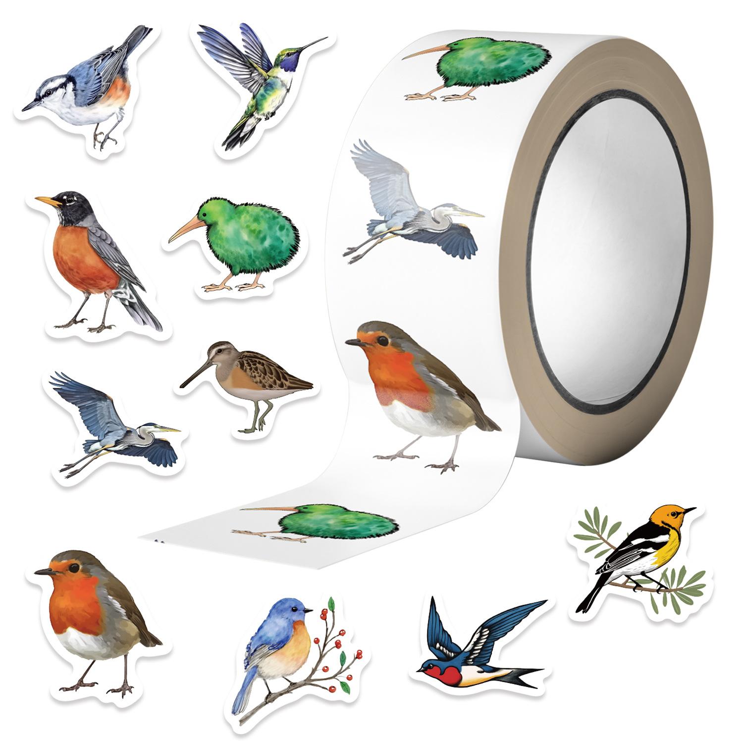 

500 Pictures/roll Roll Sticker Tape Hot Spot Cartoon Colorful Bird Handbook Material Decorative Envelope Sticker
