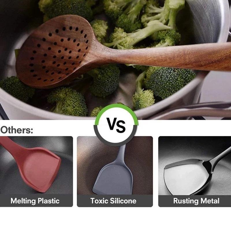 6Pcs/Set Wooden Kitchen Utensils Set, Wooden Spoons For Cooking, Utensils,Natural Teak Wooden Spoons For Non-Stick Pan Gift