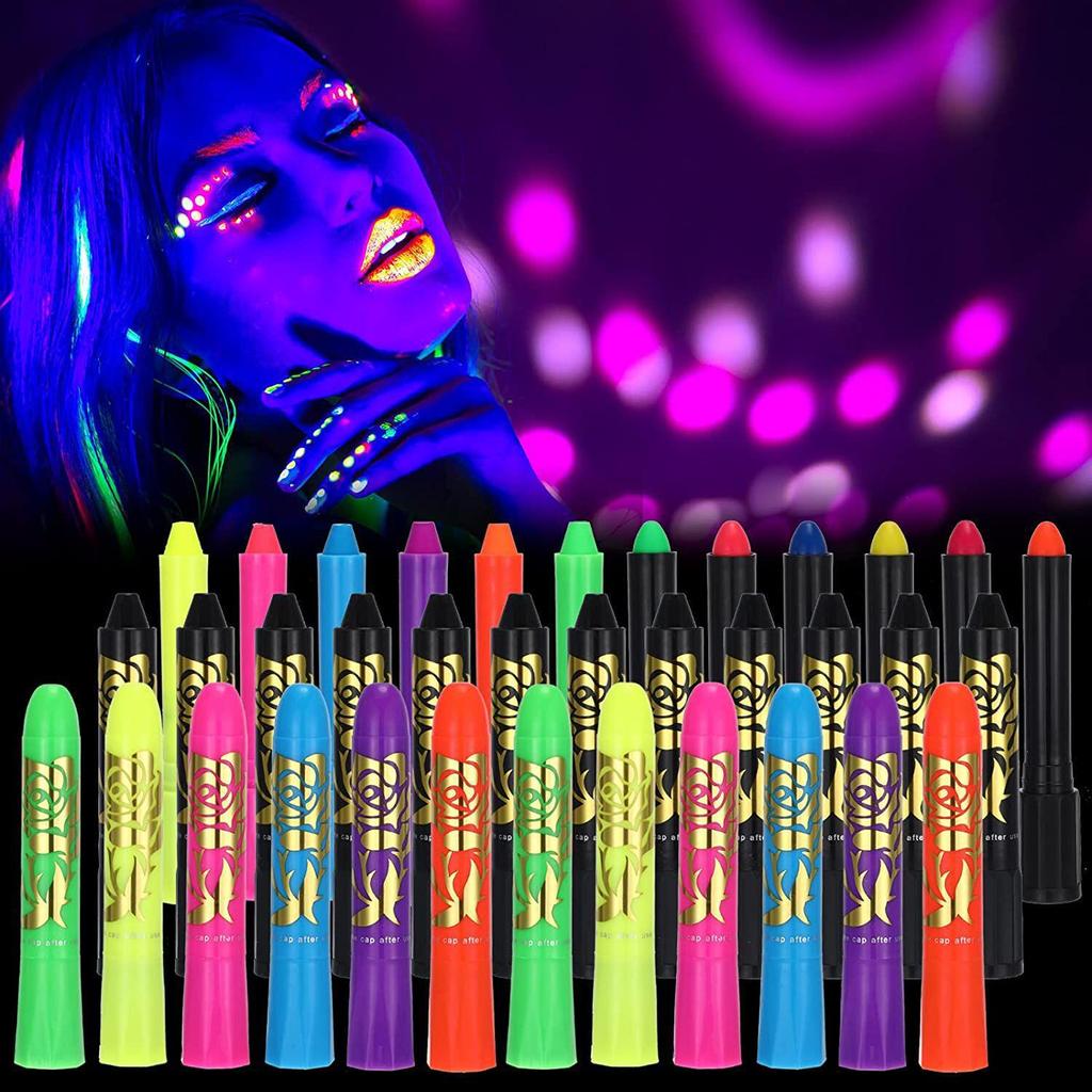 UV Glow Crayon Face & Body Paint - Water-Soluble Festival Makeup for Halloween