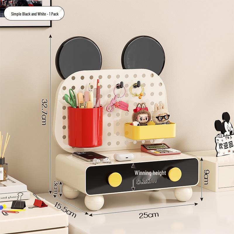 Multifunctional Cartoon Desk Organizer: Cosmetics & Stationery Storage Box with Pegboard & Drawers