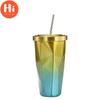 Hi 500ml Doppelwandige Kaffeeflasche aus Edelstahl 304 mit Strohhalm, zum Mitnehmen, Kaltbierbecher mit Becher
