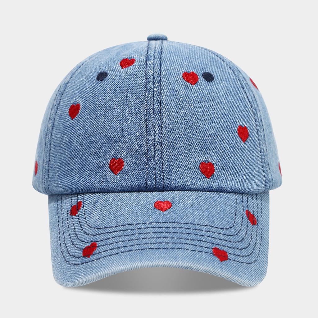 Love Heart Embroidered Denim Baseball Cap With Sun Protection For Casual Outdoor Wear