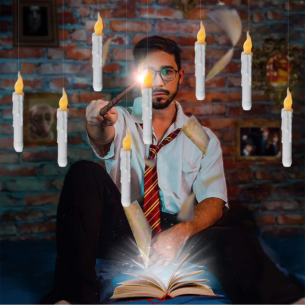 Floating Candles with Wand For Christmas/Halloween/Valentine's Day Decor White