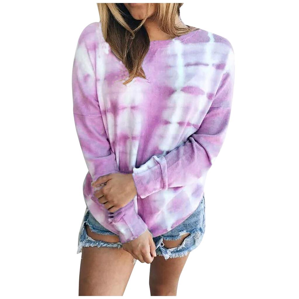 Women's Casual Contrast Color Long Sleeve Top Pullover Sweatshir