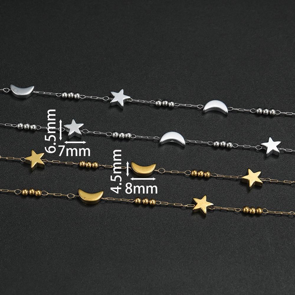 Stainless Steel Vacuum-plated Love Handmade Chain, Moon Star Bead Collarbone Chain DIY Bracelet Necklace Earrings