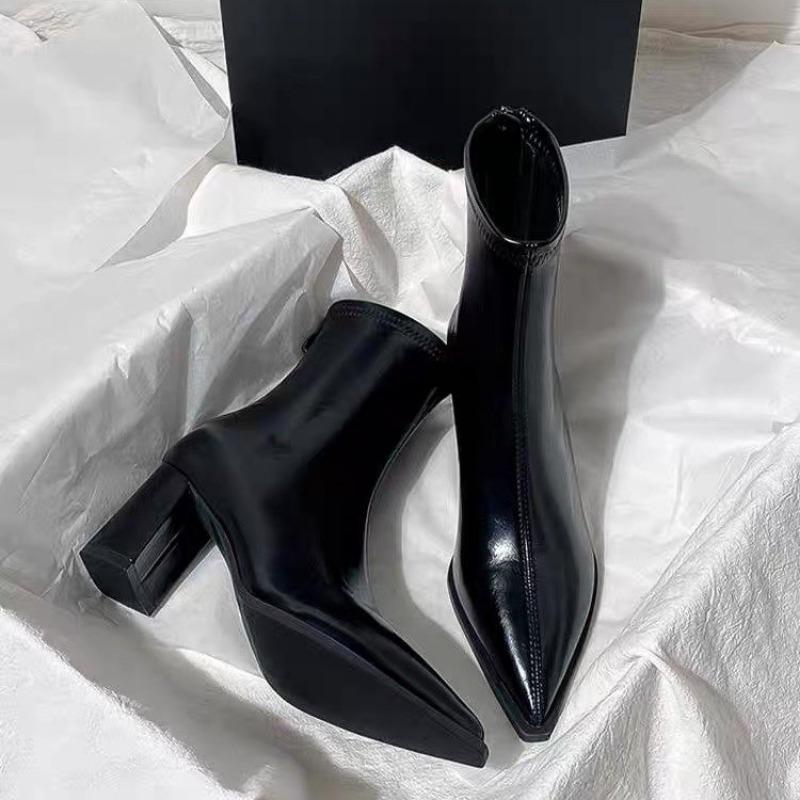Chelsea Ankle Boots Basic High Heels Boots  Women Fashion Pointed Toe Shoes Women Band Non-Slip Comfortable Boots 222