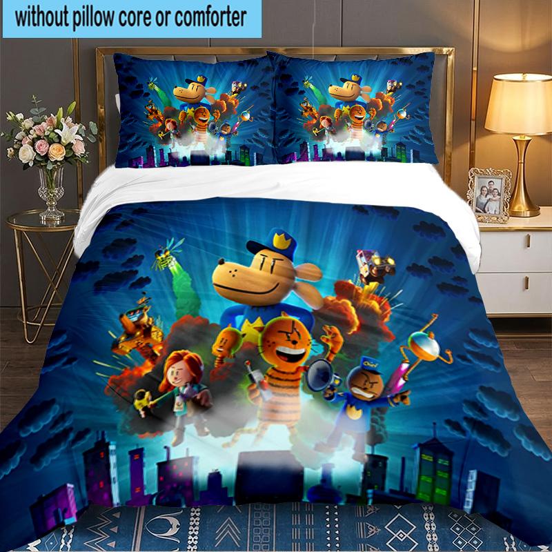 Dog Man And Friends Adventure 3PCS Bedding set,Ideal for 1pc Duvet Cover And 2pcs Pillowcases Perfect for Fan gift,Ideal for Bedroom, Dormitory