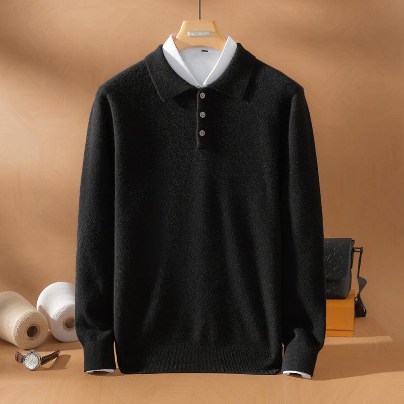 Men's 100% Pure Cashmere Four-Button Polo Collar Sweater - Autumn/Winter Knitwear