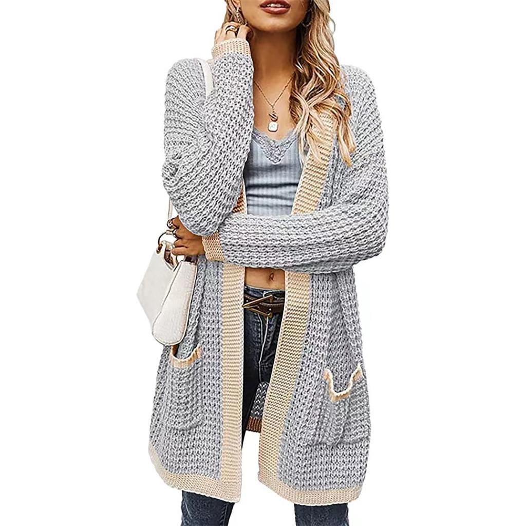 Women Winter Wool Cardigan Solid Patchwork Jacket Sweater Long Loose Thick Coat Cardigan
