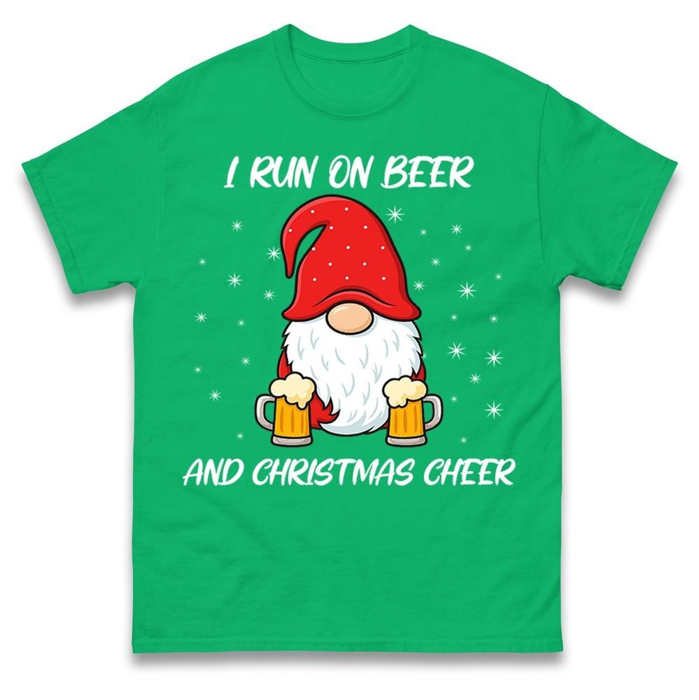 I Run On Beer And Christmas Cheer Funny Christmas T Shirt Xmas Gnome Gift Top