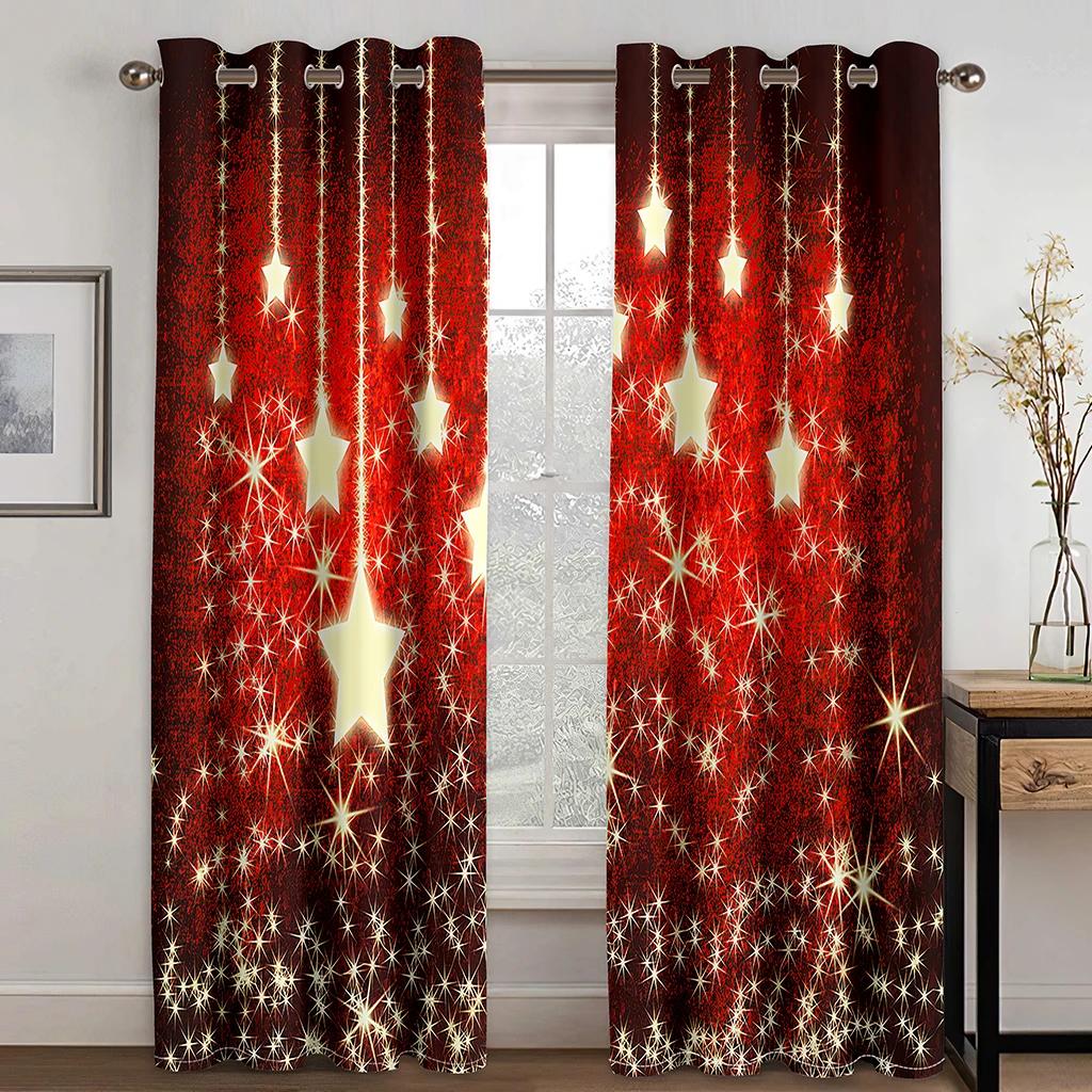 2PCS Digital Printing Christmas Curtain Snowman Xmas Tree Small Window Curtain Bedroom Polyester Curtain For Living Room