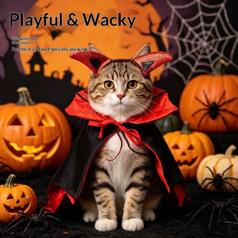 New Cat Cape Cloak Costume Set Adjustable Washable Halloween Transforming Spooky Funny Party Cosplay Outfit for Cats Puppy Cloak