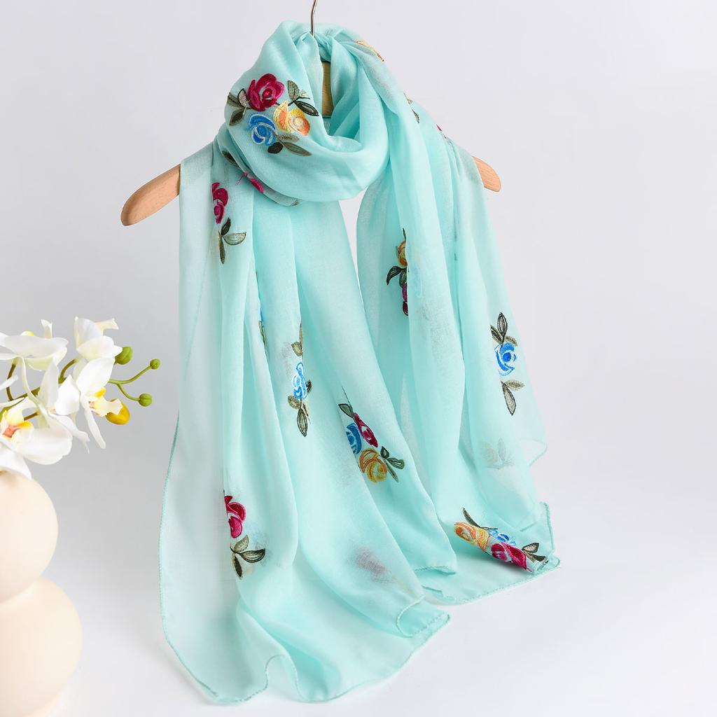 Spring Summer New Lightweight Breathable Cotton Linen Embroidery Scarf Ethnic Style Fashionable Soft Women'S Sunscreen Scarf
