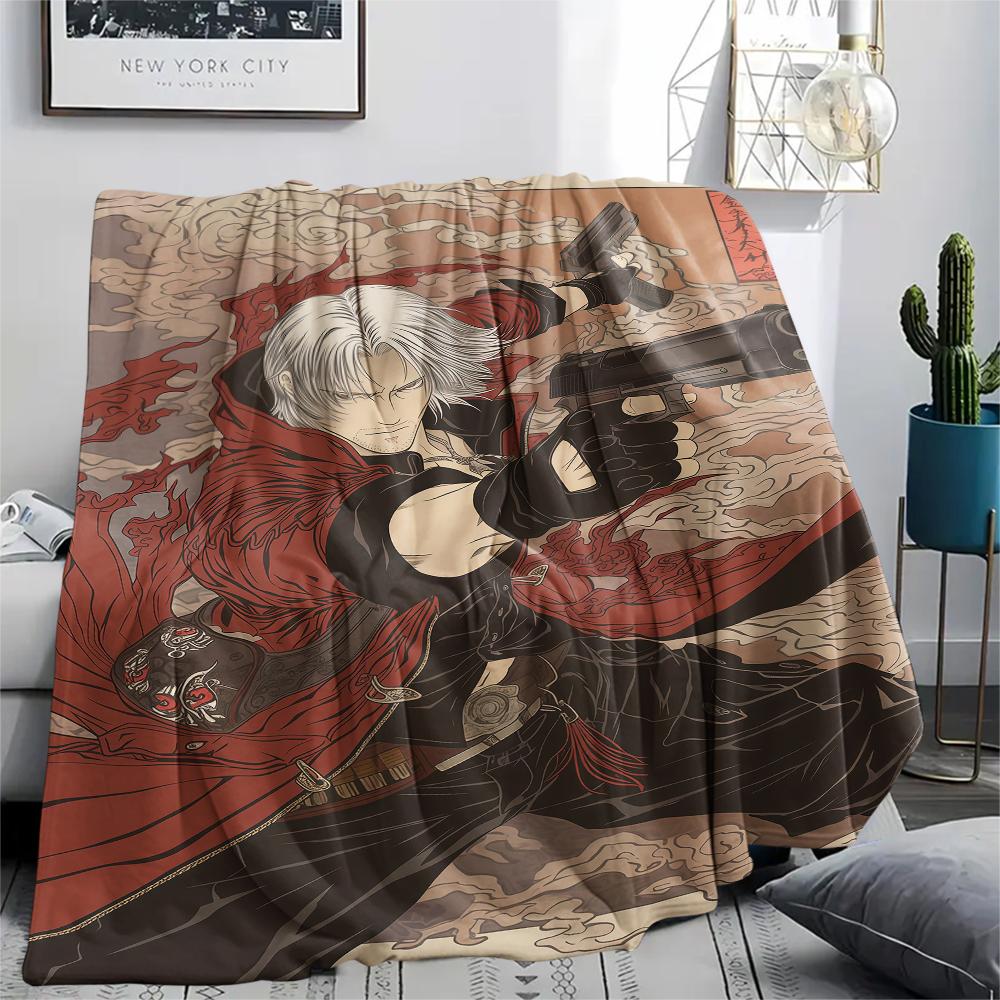 1PC Devil May Cry Print Flannel Blanket, High quality All Seasons, Home Decor, Warmth and Comfort, Perfect for Christmas Gifts