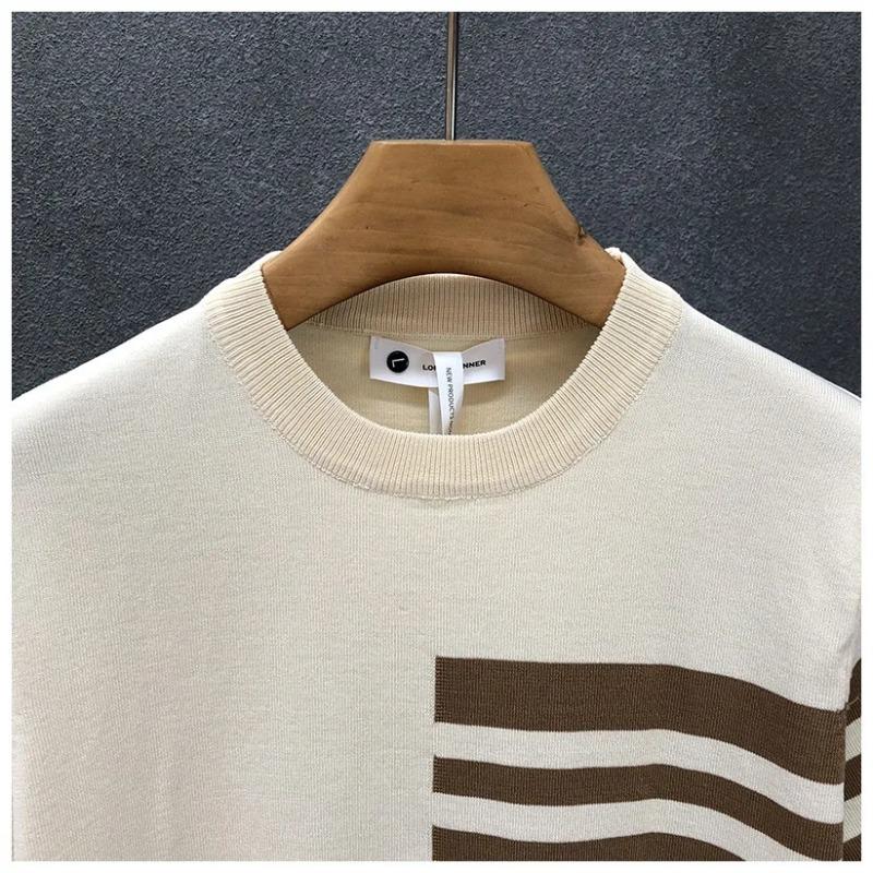 Korean Style Summer Fashion Men's Striped Color O Neck Short Sleeve Breathable Casual Trendy T Shirts