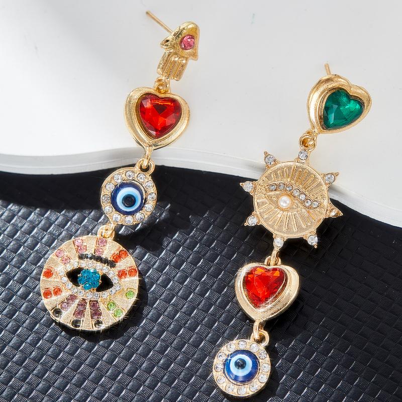 Französische Vintage Farbige Zirkon Augen Herzform Geometrische Anhängerohrringe Damen Elegant Exquisit Luxusschmuck