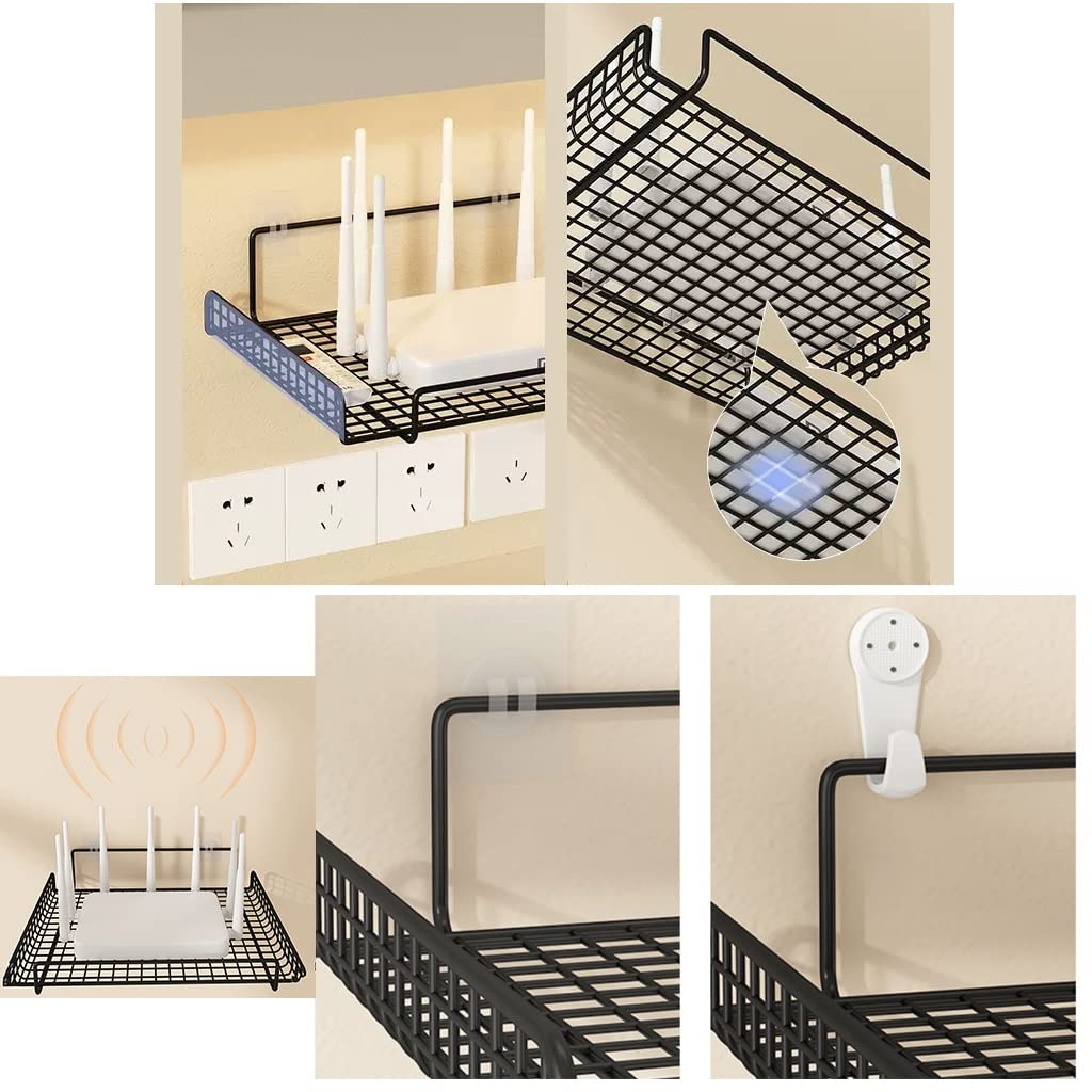 Router Wall Hanging Shelf Projector Shelf Wall Mount Floating Shelves Punching-Free Storage Rack for Bedroom Living Room