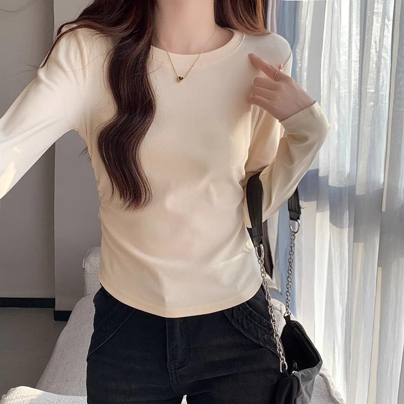 Solid color German velvet long-sleeved T-shirt for women's autumn and winter slim-fitting and thin short inner bottoming shirt, velvet warm clothes