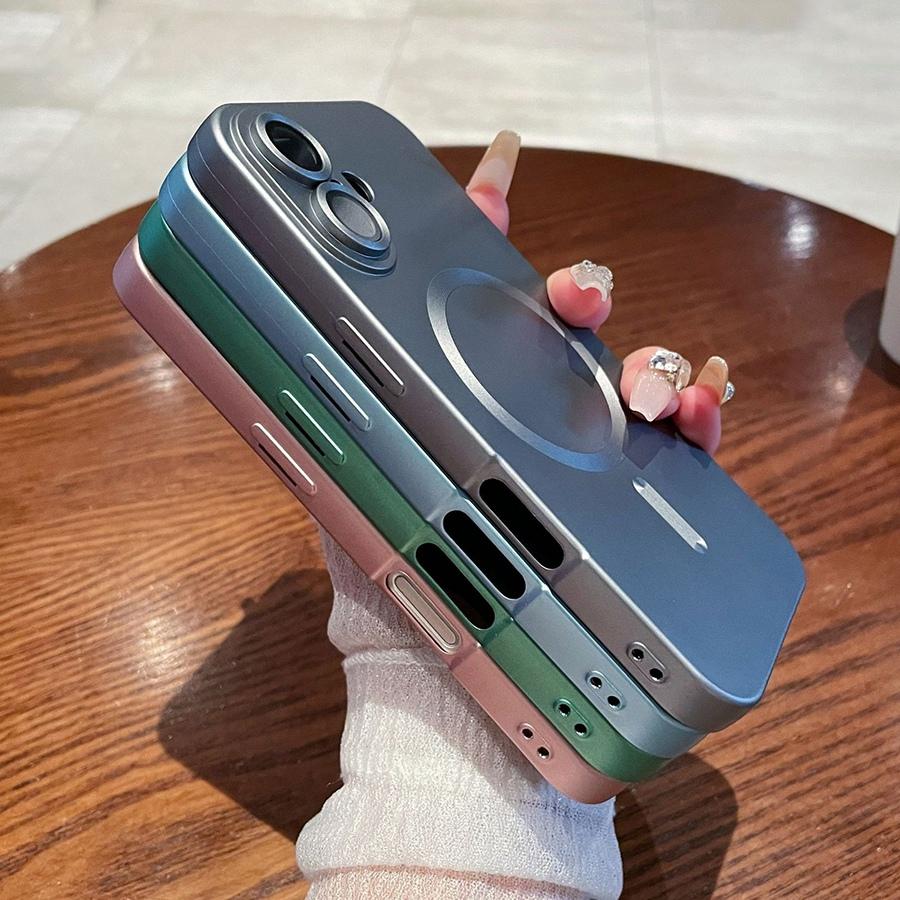 Luxury Spray Metal Paint Magnetic Wireless Charging Phone Case for iPhone 16 Pro Max 16 Plus iPhone 15 Pro 14 Plus 13 12 11 Phone Bumper Cover