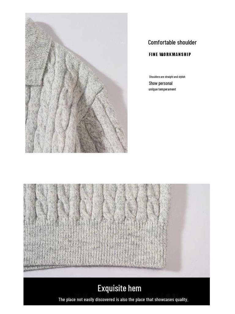 Mr. NR Men's Light Luxury Casual Polo Shirt - Solid Color, Fine Stripe, Brushed Knit Sweater