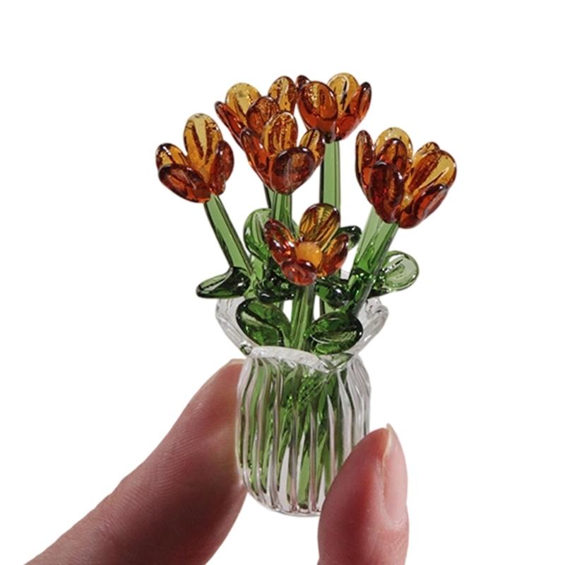 Handcrafted Glass Flowers Crystal Flower Figurine for Desk and Shelf Decoration Home Decors Piece