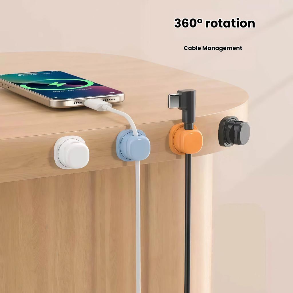 3-Pack Rotatable Cable Organizer, Desktop Cable Management Holder, Charging Cord Clip, Spring-Loaded Cable Clip