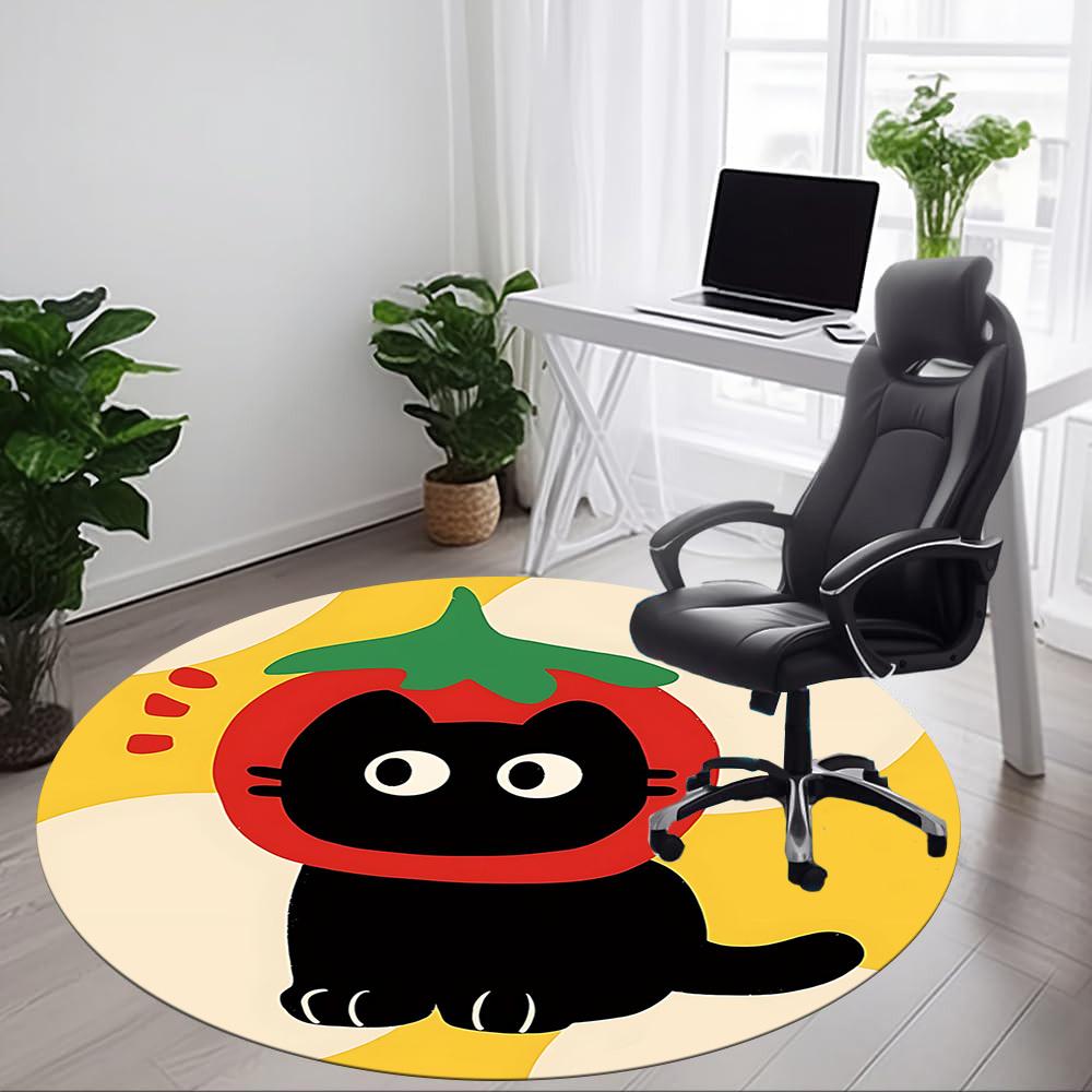 1pc Tomato Cat Office Round Area Rug, Mat Suitable For Office, Under Office Chairs Bedroom Living Room Home Decor, Room Deco
