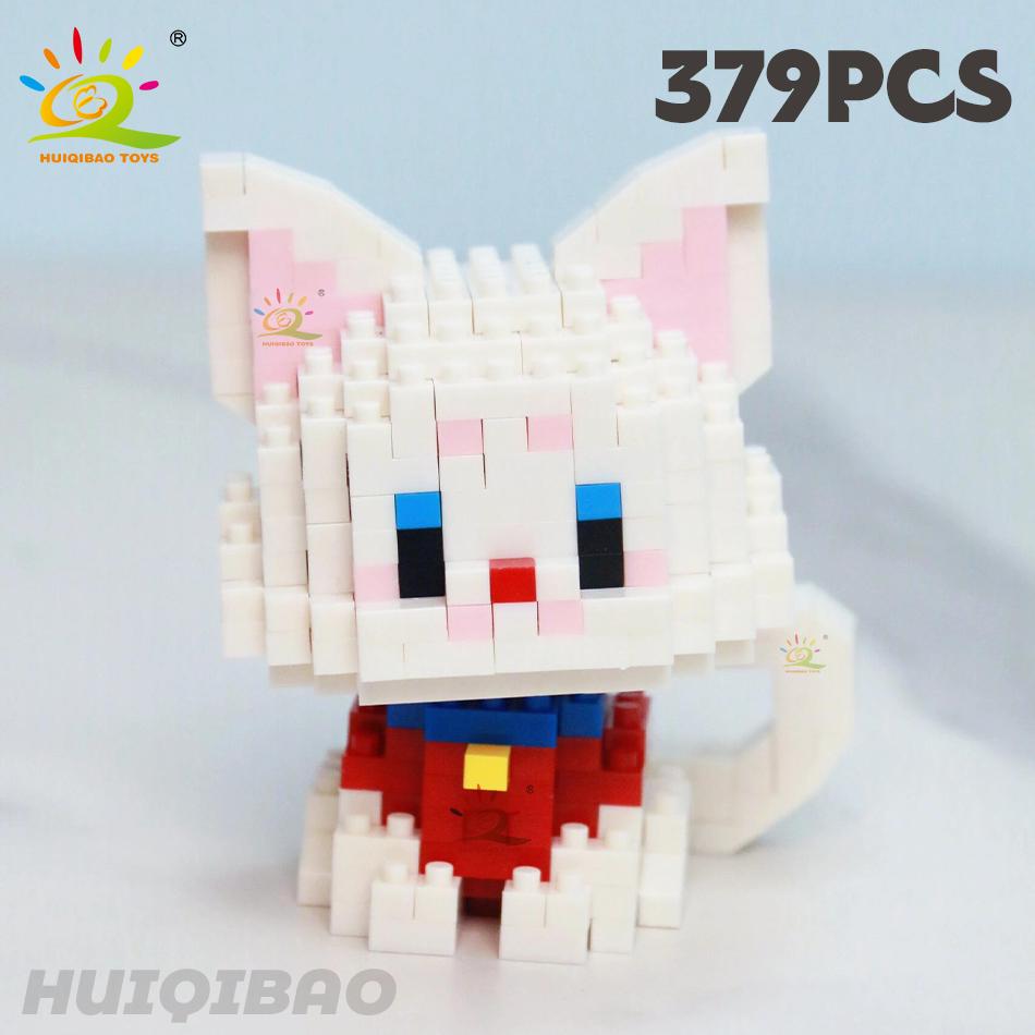 HUIQIBAO Cute Cat Micro Model Building Block Kids Mini Pets City Cartoon Animal Diamond Bricks Educational Toys Children Gift