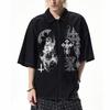 Gothic Saint Cross Print Zip-Up Short Sleeve Shirt