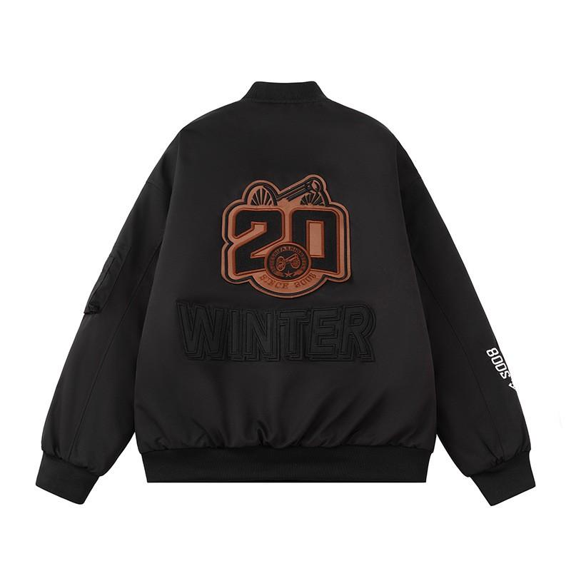 Mens Winter Embroidered Baseball Cotton Jacket American Style Pilot Streetwear Outerwear
