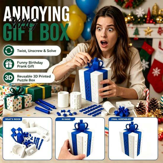 Novelty Surprising Box for Parties Annoying Prank Puzzle Gift Box, 3D Printed Reusable Cash & Card Fun Friends Holder, Hilarious Challenge Funny