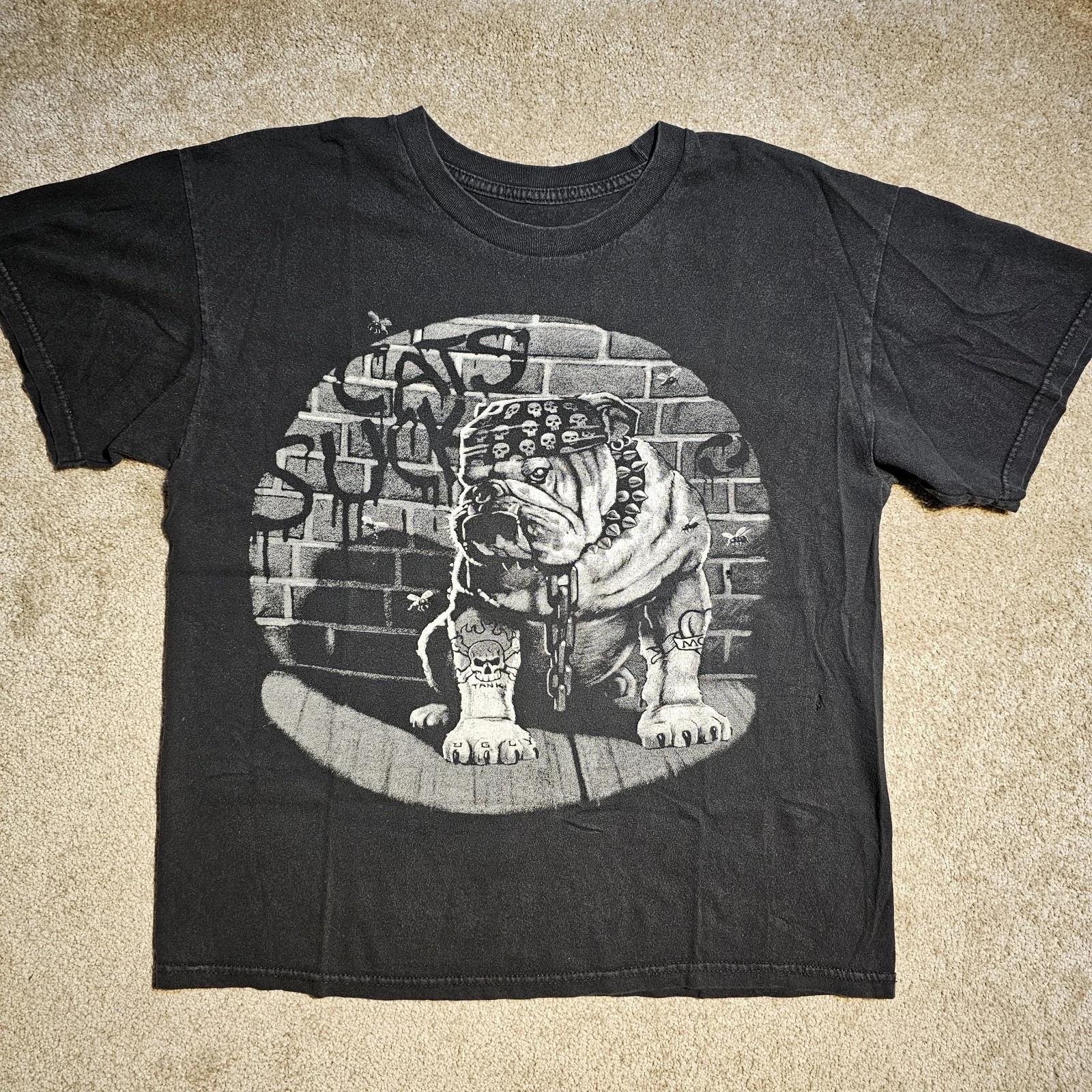 Vtg 90s Y2k Biker Bulldog Cats Suck Mens XL Faded T-shirt Goth Distressed Skate S
