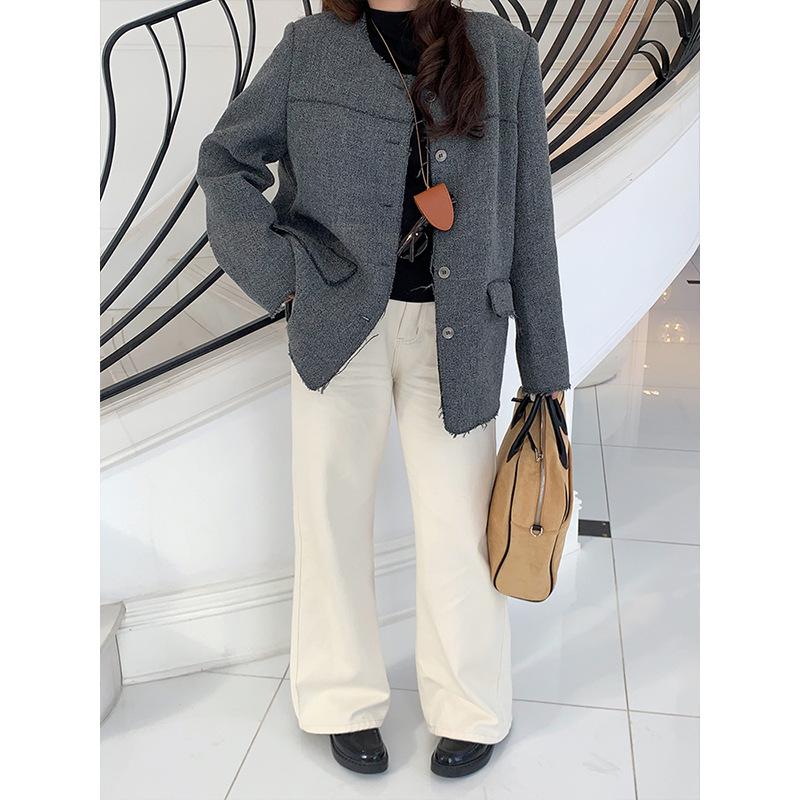 2024 New Style Plus Size Women's Loose Cotton Wide-Leg Denim Pants: All-Match Slim Fit Drape Straight Pants