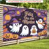 Party Backdrop Halloween Purple Flat Cute Ghosts Pumpkins Celebration Photo Booth Party Decor