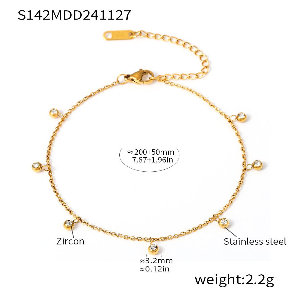 Qiong Yao Stainless Steel Zircon Anklet - Round Bead Light Luxury Foot Chain Accessory