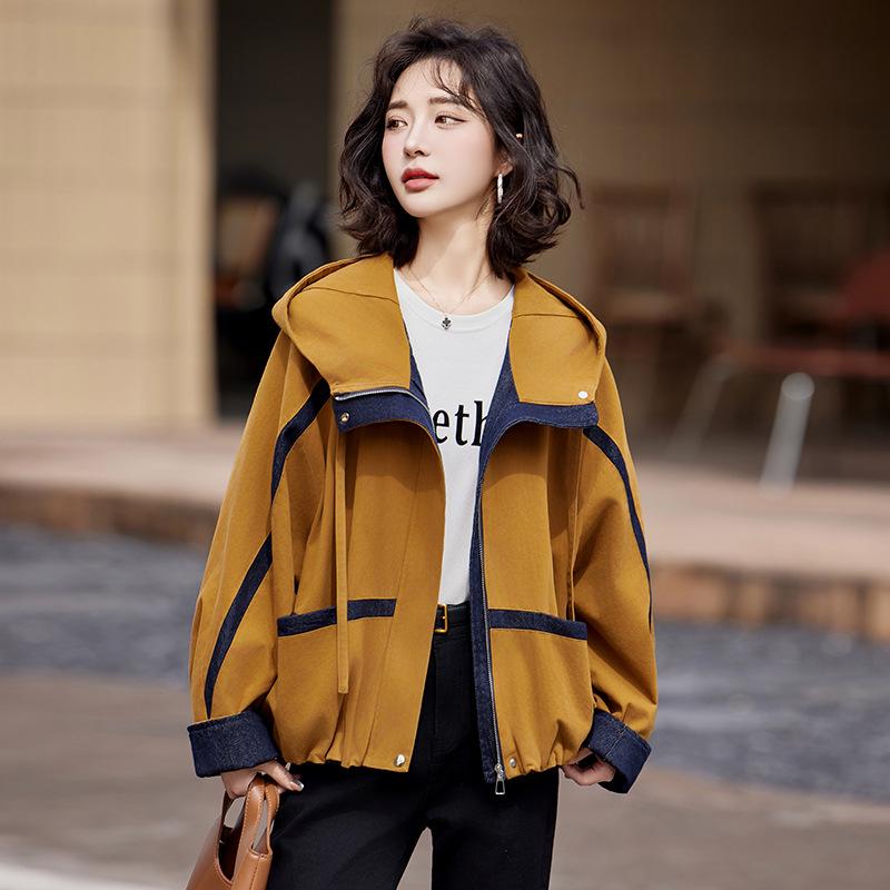 

2025 Spring Women s Color Block Hooded Twill Cotton Jacket GE2513 L 115-130 jin