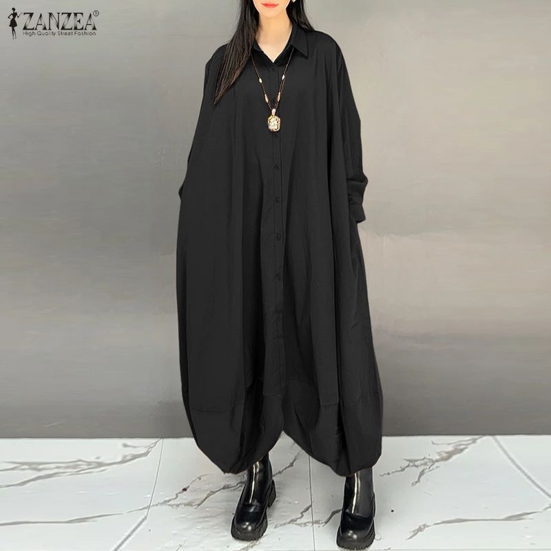 ZANZEA Lässige Damen-Overalls mit Umlegekragen und langen Ärmeln