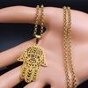 Islamic Hand of Fatima and Evil Eye Pendant Necklace Stainless Steel Blue Crystal Hamsa Hand Necklaces Islam Woman Jewelry Gifts