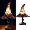USB Powered Gothic Night Light Stained Glass Style Wizard Hat Light Witch Hat Lamp Halloween Decor