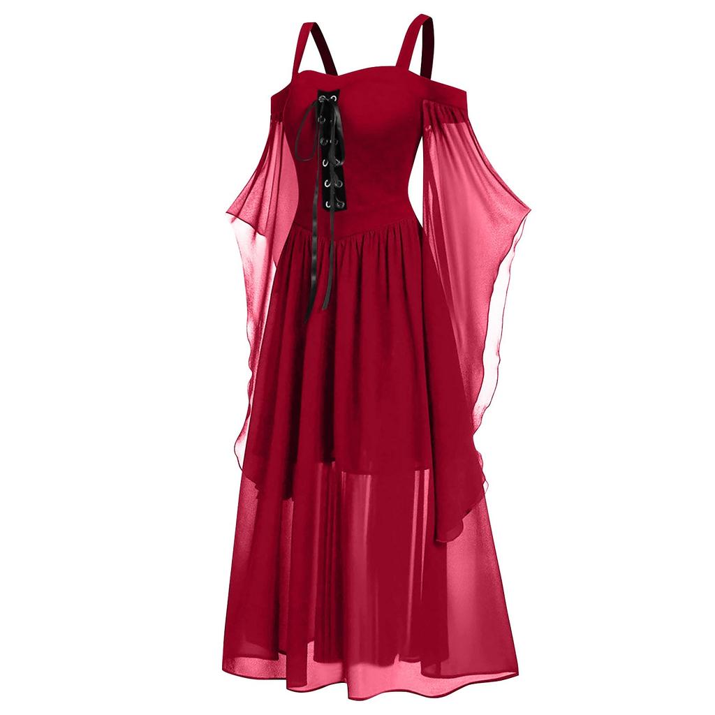 Women Plus Size Cold Shoulder Butterfly Sleeve Halloween Gothic Dress