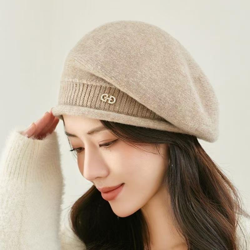 Bärenmütze Damen Herbst und Winter niedliche vielseitige Wollmütze süß und niedlich Gesicht kleiner Gehörschutz Strickmütze Winter