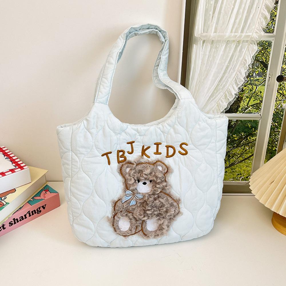 

Sweet Nylon Quilted Handbag Japanese Style Down Cloth Tote Bag Cartoon Bear Shoulder Bag Girls синій