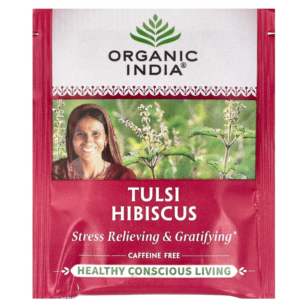 Organic India Tulsi Hibiscus Caffeine-Free Tea, 18 Tea Bags, 36g (1.27oz)