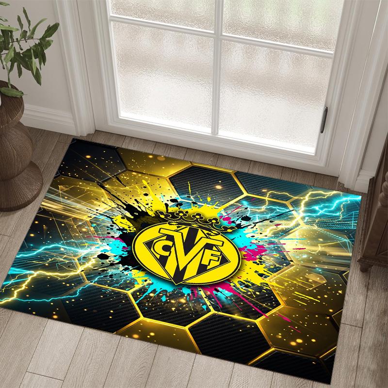 Villarreal FC Design Crystal Velvet Carpet Cozy Non?Slip Printed Rug For Bedroom Living Room Entrance