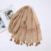 Korean Autumn and Winter Long Thickened Cotton Solid Color Lace Scarf Elegant Tassel Cotton Linen Decorative Scarf