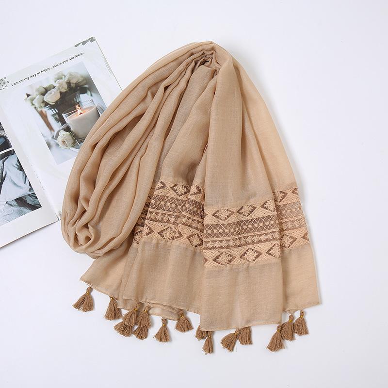 Korean Autumn and Winter Long Thickened Cotton Solid Color Lace Scarf Elegant Tassel Cotton Linen Decorative Scarf