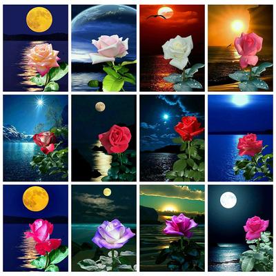 5D DIY Diamond Painting New Flower Rose Rhinestones Diamond Embroidery Sale Landscape Seaside Mosaic Home Decor