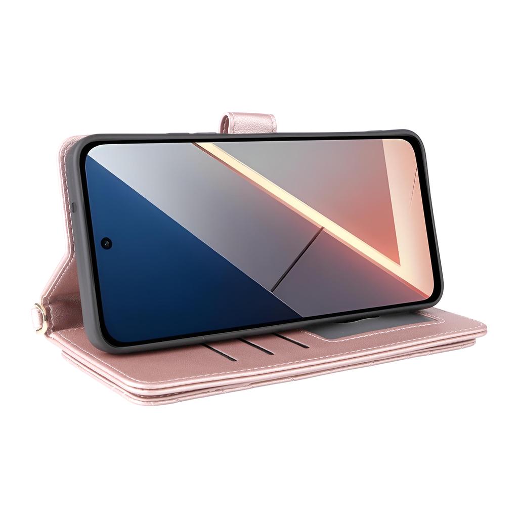 Para Xiaomi Poco M7 Plus 5G/Poco M7 4G (169mm) Capa com Alça de Ombro/Pulso Capa de Couro para Celular Suporte Carteira